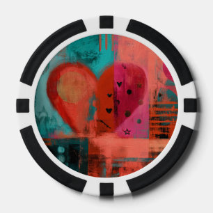 Jetons De Poker Cœur divisé Saint-Valentin rose rouge graffiti