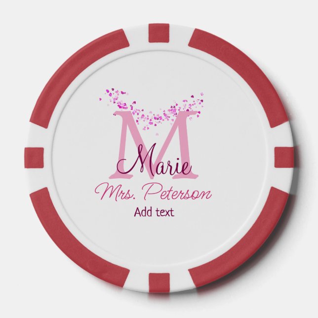 Jetons De Poker Coeur rose parties scintillant monogramme professe (Recto)