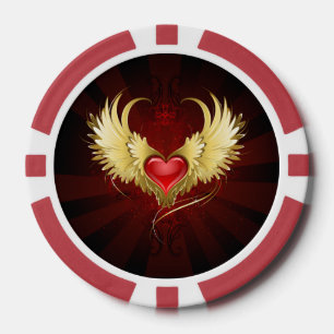 Jetons De Poker Coeur rouge avec ailes d'or