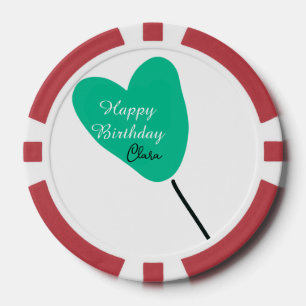 Jetons De Poker Cœur vert joyeux anniversaire ballon blanc noir en