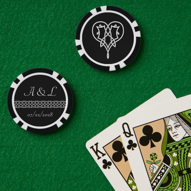 Jetons De Poker Coeurs célestes en noir (Table de poker (double))