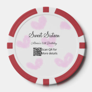 Jetons De Poker Coeurs d'aquarelle rose QR Sweet sixteen anniversa