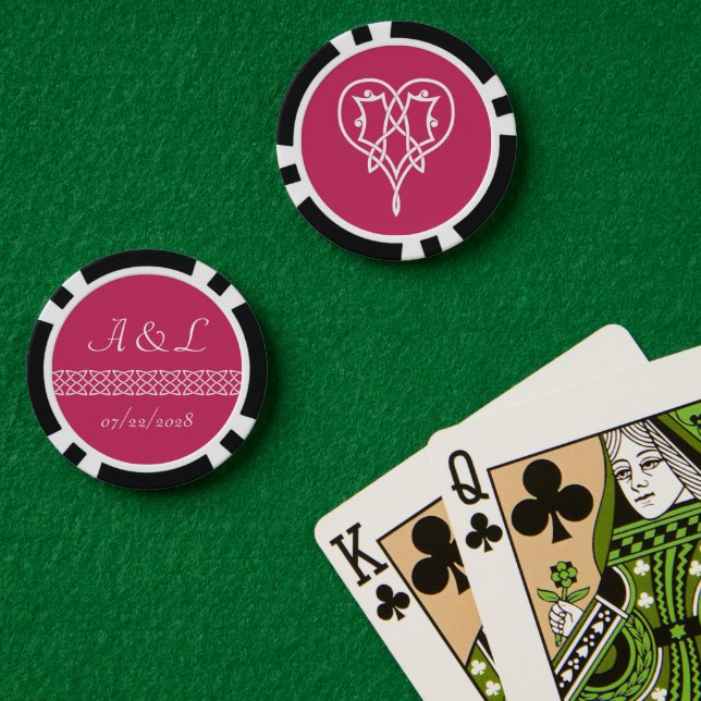 Jetons De Poker Coeurs de sevrage celtique en framboise (Table de poker (double))