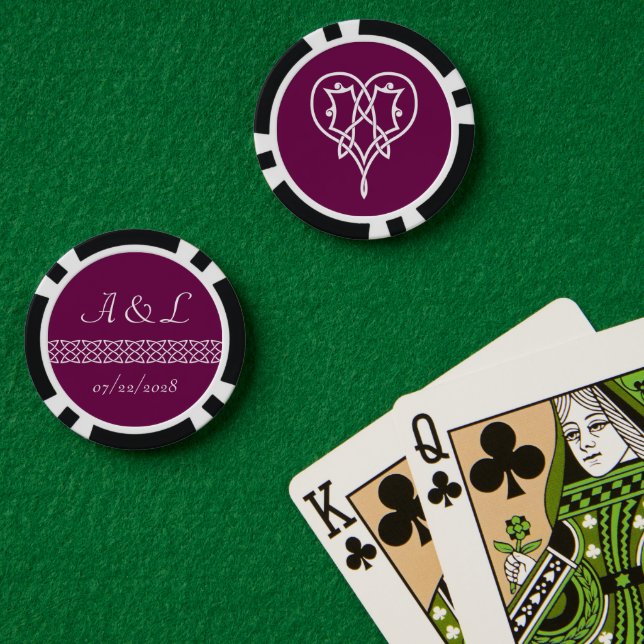 Jetons De Poker Coeurs de tissage celtique dans le vin (Table de poker (double))