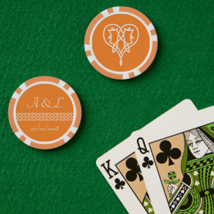 Jetons De Poker Coeurs de tissage celtique en orange