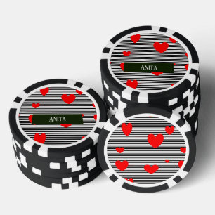 Jetons De Poker Coeurs et rayures rouges personnalisés