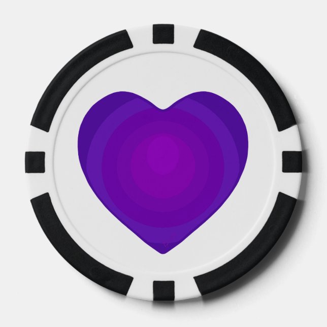 Jetons De Poker Cœurs violets B&W qui battent (Recto)
