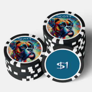 Jetons De Poker Coloré Pop Art Boxer Chien Personnalisé Turquoise