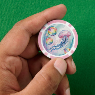 Jetons De Poker Conception aquarelle de méduse arc-en-ciel fantais