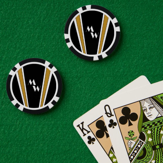 Jetons De Poker Conception Art Déco Noir Et Or Monogrammée (Table de poker (double))