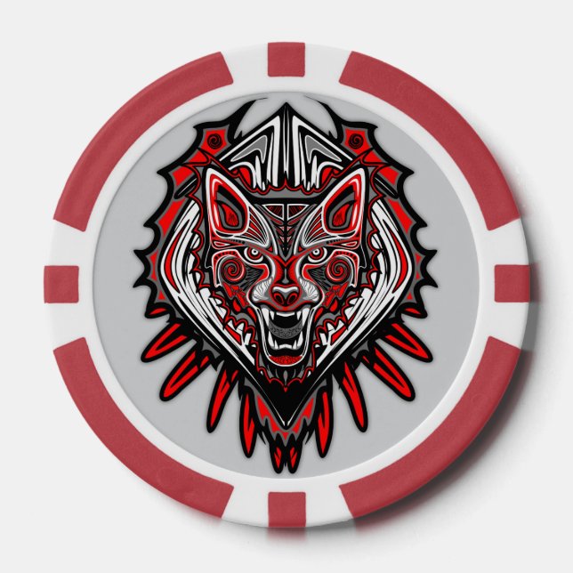 Jetons De Poker Conception de totem tribal Haida Loup (Recto)
