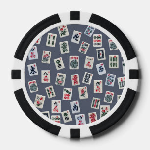 Jetons De Poker conception de tuiles MahJongg sur fond bleu foncé