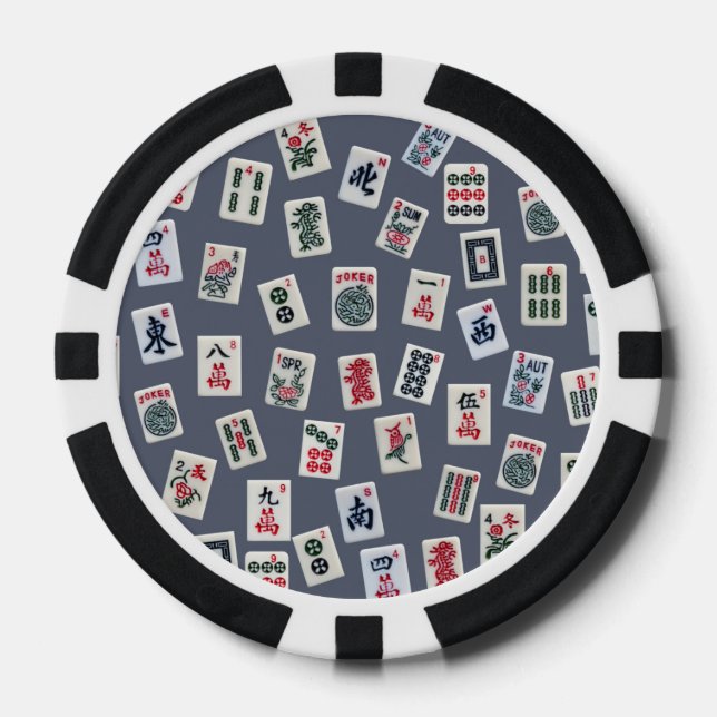 Jetons De Poker conception de tuiles MahJongg sur fond bleu foncé (Recto)