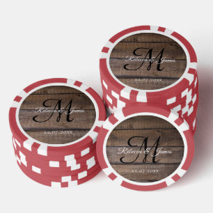 Jetons De Poker Cool Rustic Monogramme Nom du script Mariage