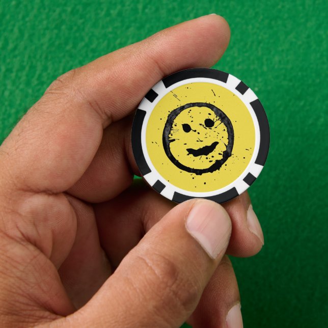 Jetons De Poker Cool Sardé Joyeux visage souriant motif jaune (main)