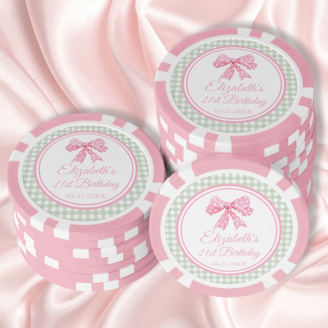 Jetons De Poker Coquette Bow Rose Et Sage En vichy Anniversaire (Créateur téléchargé)