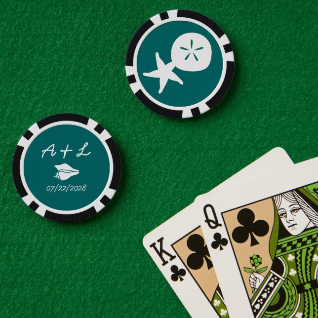 Jetons De Poker Coquillages d'été en bleu sarcelle (Table de poker (double))