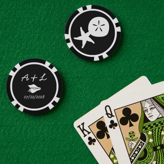 Jetons De Poker Coquillages d'été en noir (Table de poker (double))