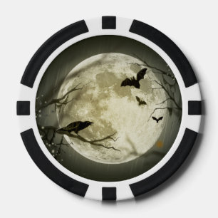 Jetons De Poker Corneilles Éffrayantes de la Lune d'Halloween