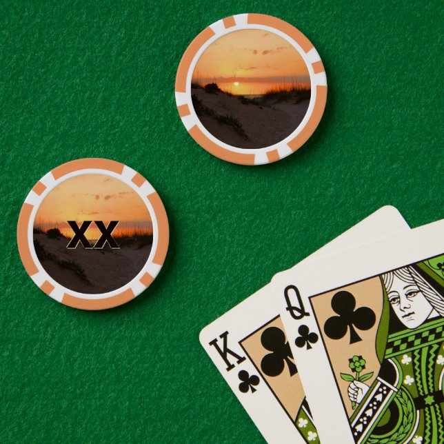 Jetons De Poker Coucher de soleil sur la plage de Floride (Table de poker (double))