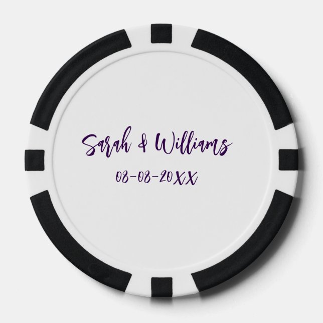 Jetons De Poker couple de mariages. Nom date violet simple mo mini (Recto)