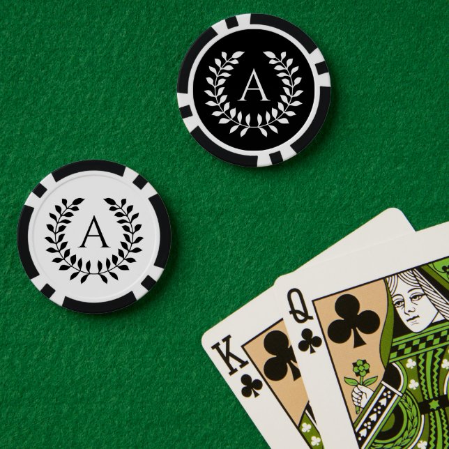 Jetons De Poker Couronne de laurier noir et blanc avec monogramme  (Table de poker (double))