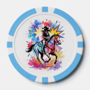 Jetons De Poker Cowgirl Colorée Cheval Aquarelle Pop Art