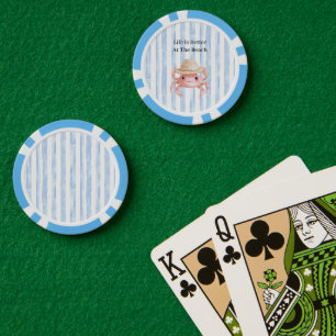 Jetons De Poker Crabe souriant rose mignon de plage avec chapeau