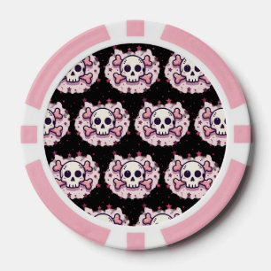 Jetons De Poker Crâne et Osselets Rose Pastel