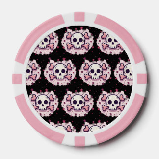 Jetons De Poker Crâne et Osselets Rose Pastel