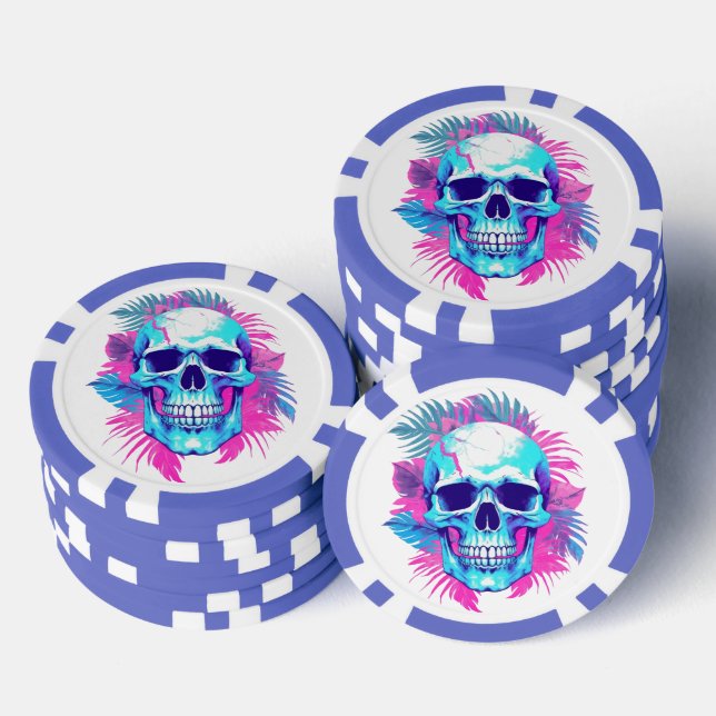 Jetons De Poker Crâne floral en style Vaporwave (Empiler)