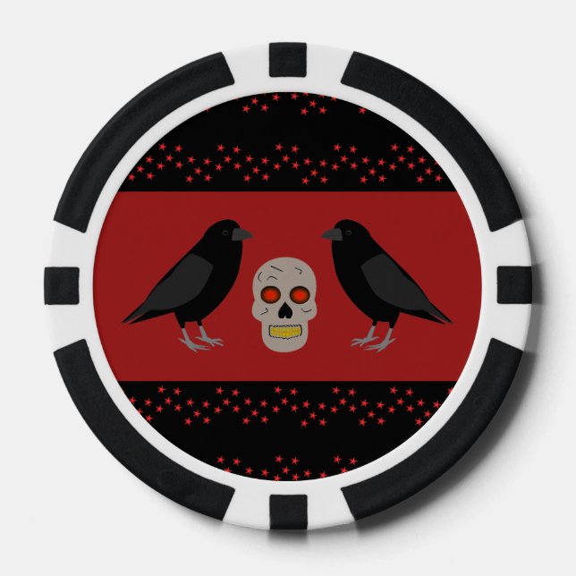 Jetons De Poker Crâne gothique et ravens du gardien Halloween (Recto)