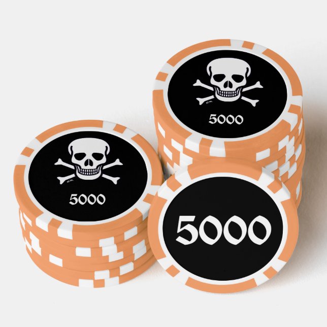 Jetons De Poker Crâne n Bones noir orange 5000 puce de poker rayé (Empiler)
