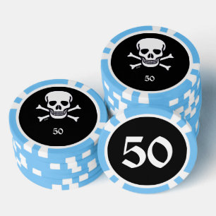 Jetons De Poker Crâne n os noir lt bleu 50 puce de poker rayé
