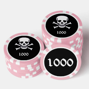 Jetons De Poker Crâne n os noir rose 1000 puce de poker rayé