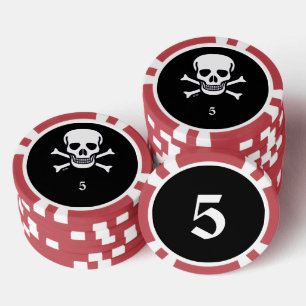 Jetons De Poker Crâne n Os noir rouge 5 strié puce de poker