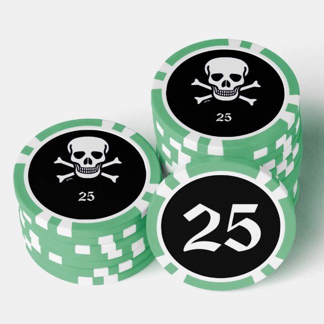 Jetons De Poker Crâne n os noir vert 25 puce de poker rayé (Empiler)
