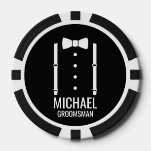 Jetons De Poker Cravate Mariage noir Groomsmen personnalisé