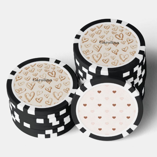 Jetons De Poker Cream Brown Hearts Valentine's Day (Empiler)