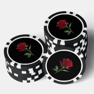 Jetons De Poker Crimson sur l'ébène : La rose rouge unique,