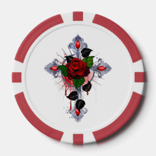 Jetons De Poker Croix d'argent avec une rose rouge