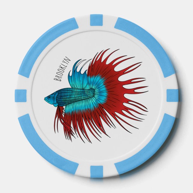Jetons De Poker Crowntail betta fish dessin animé (Recto)