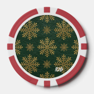Jetons De Poker Cuir Vert Embellie de Flocons de Neige Initials en