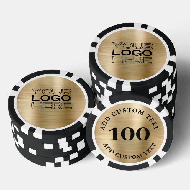 Jetons De Poker Custom Gold Metal Style Business Logo 100 Numbered (Empiler)