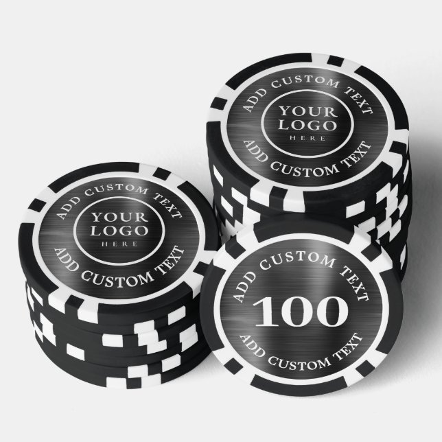Jetons De Poker Custom Logo Text Black Metal Style Business Casino (Empiler)