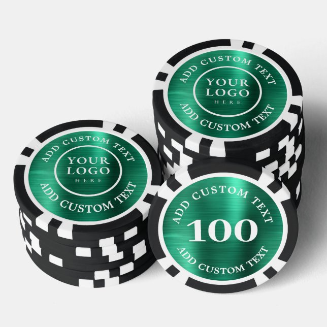 Jetons De Poker Custom Logo & Text Green Business Casino Night (Empiler)