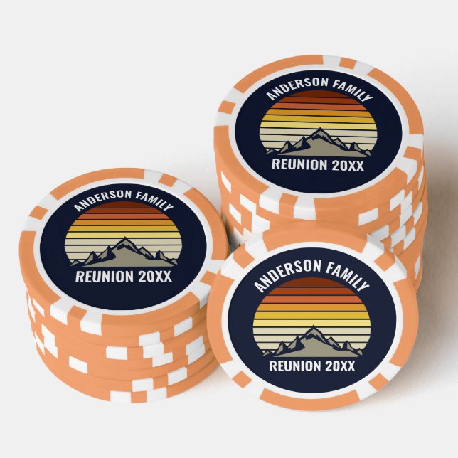 Jetons De Poker Custom Retro Sunset Mountain Navy Blue (Empiler)