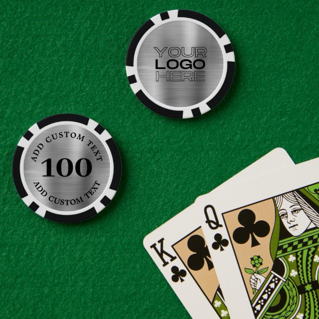 Jetons De Poker Custom Silver Metal Style Business Logo 100 Number (Table de poker (double))