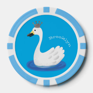 Jetons De Poker Cute cygne blanc avec dessin de la couronne