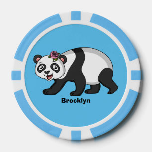Jetons De Poker Cute happy panda bear with flower cartoon